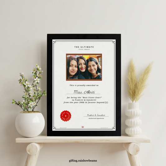 Best Sister Certificate with Photo | Customized