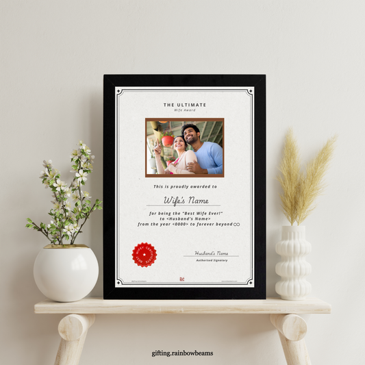 Best Wife Certificate with Photo | Customized