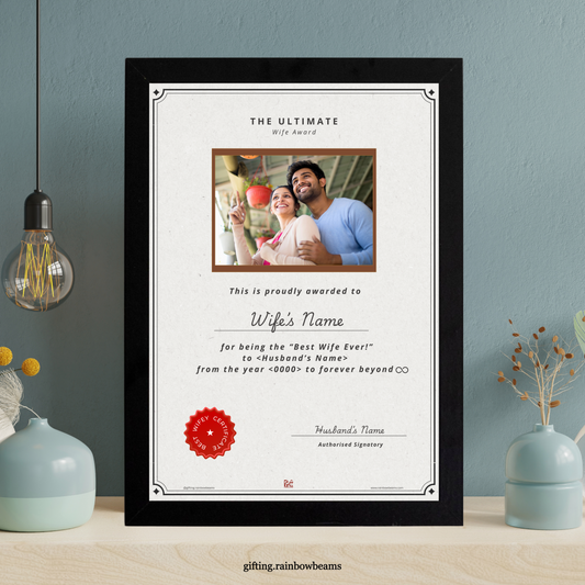 Best Wife Certificate with Photo | Customized